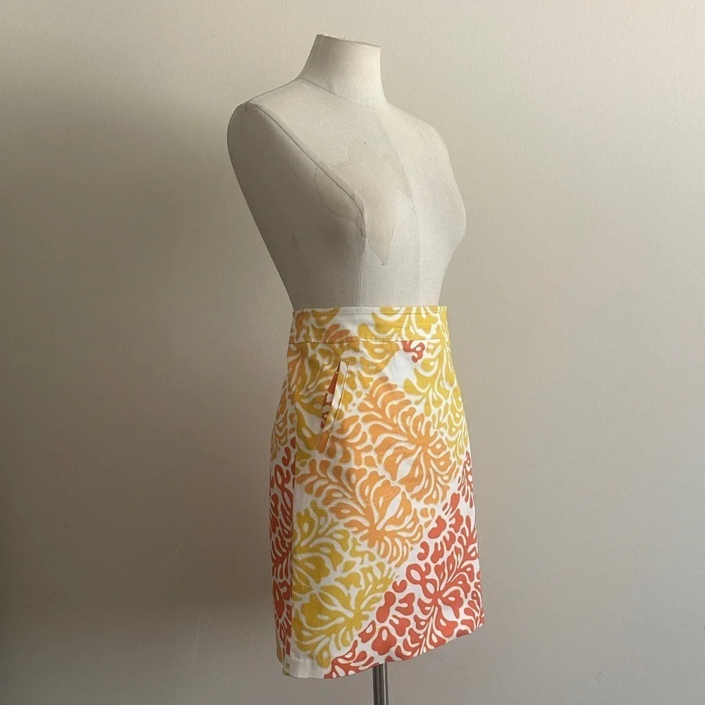 J. McLaughlin Austin Skirt White Poppy Orange Molokai sz 8